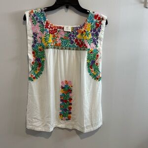 J Marie Floral Embroidered Sleeveless Top XS white